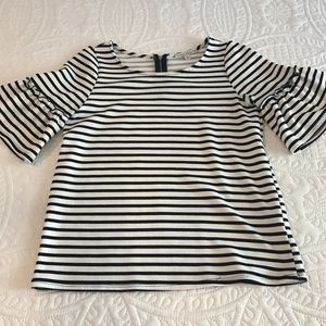 Green Envelope Navy and White Flutter Sleeve Top